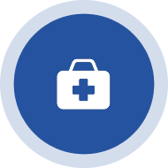 White first aid symbol on blue circle