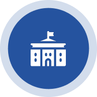 Government building symbol on blue background