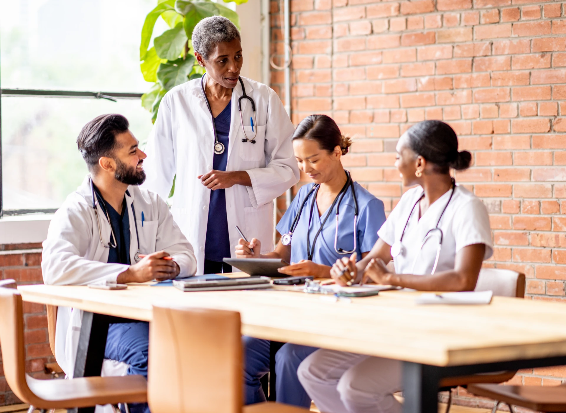 Medical team collaborating in office